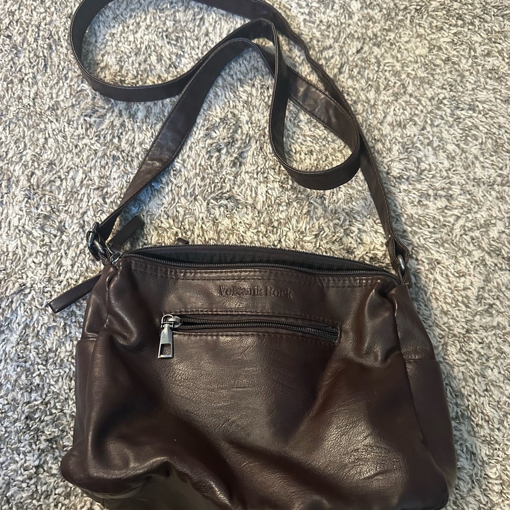 Volganik Rock Chocolate Brown Crossbody bag Multi Zipper Purse Adjustable Strap